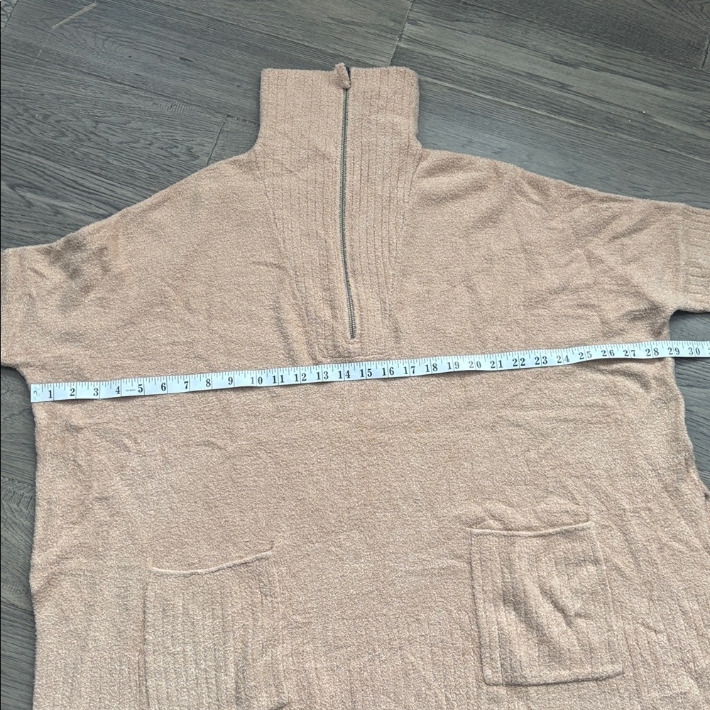 Barefoot Dreams | Cozy Chic Lite Half Zip Poncho Soft Camel Chenille Sweater S/M - Picture 7 of 16